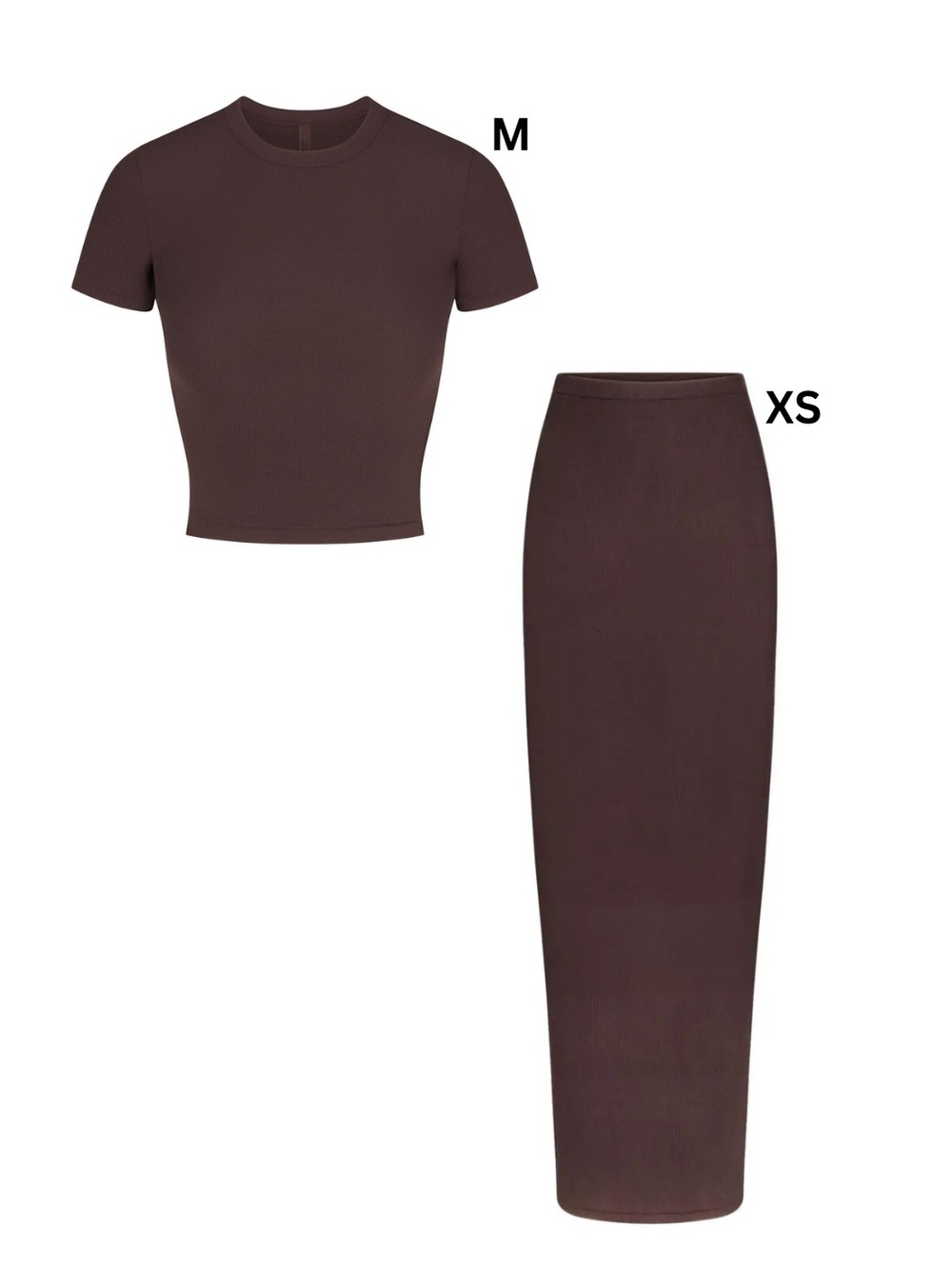 BNWT SKIMS Soft Lounge Ribbed Crop Tee & Maxi Skirt Set in Brown “Phoenix”